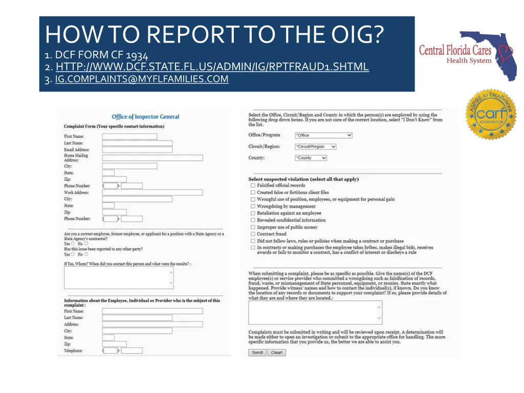how to report to the oig 1 dcf form cf 1934
