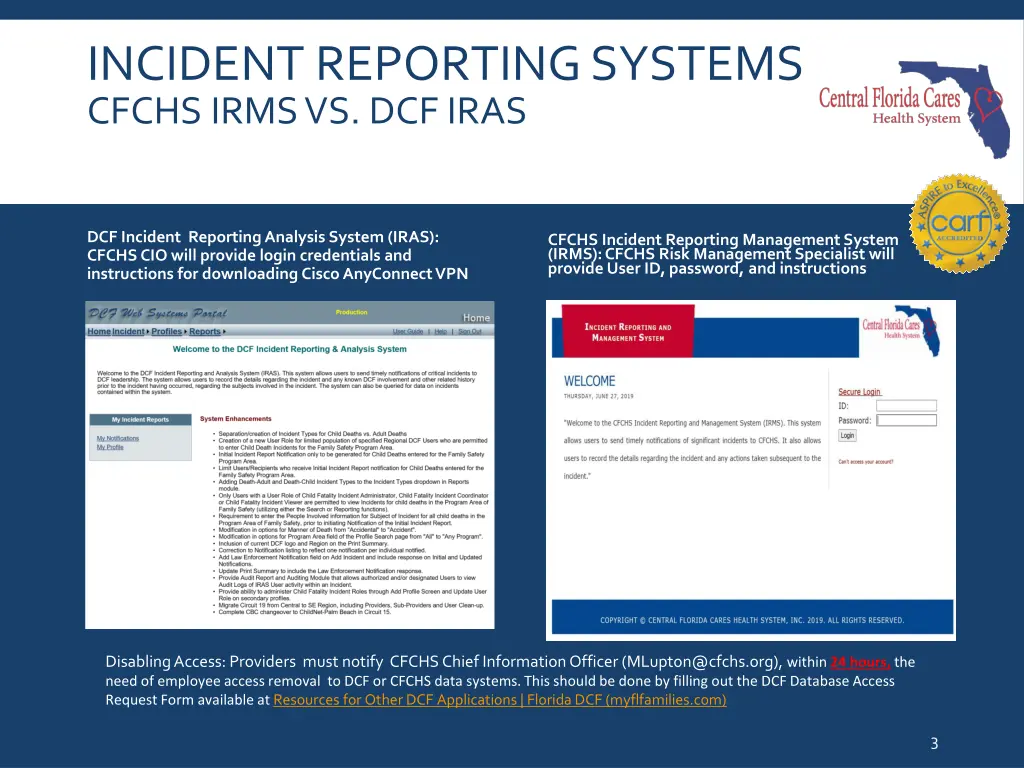 incident reporting systems cfchs irms vs dcf iras