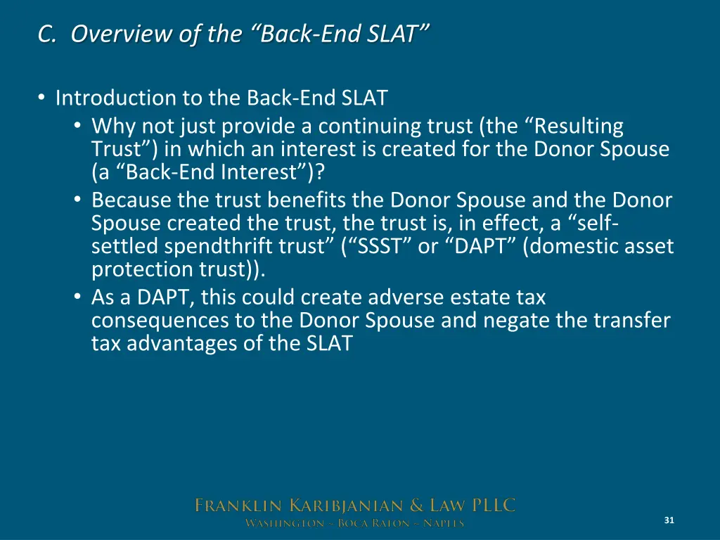 c overview of the back end slat 1