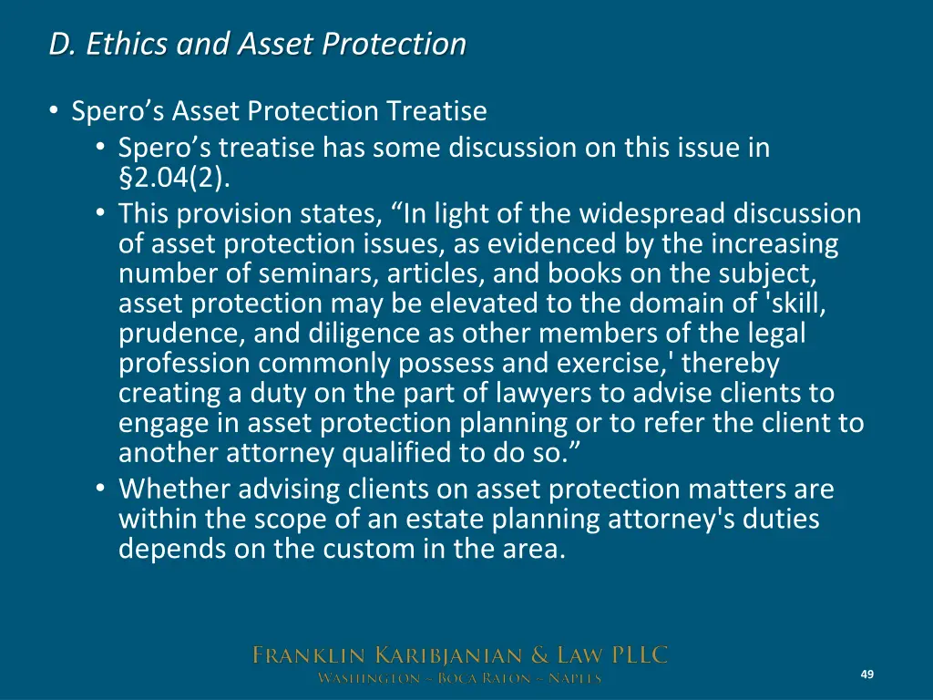 d ethics and asset protection 12