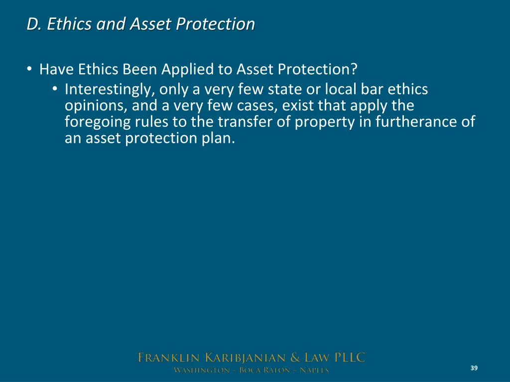 d ethics and asset protection 2
