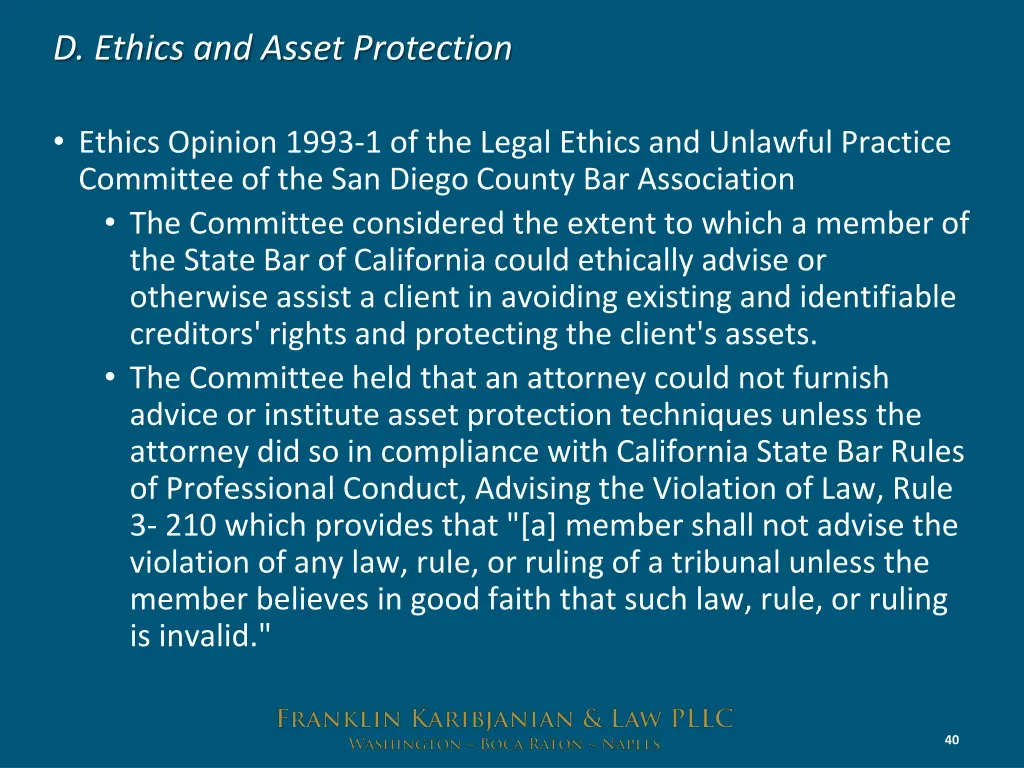 d ethics and asset protection 3