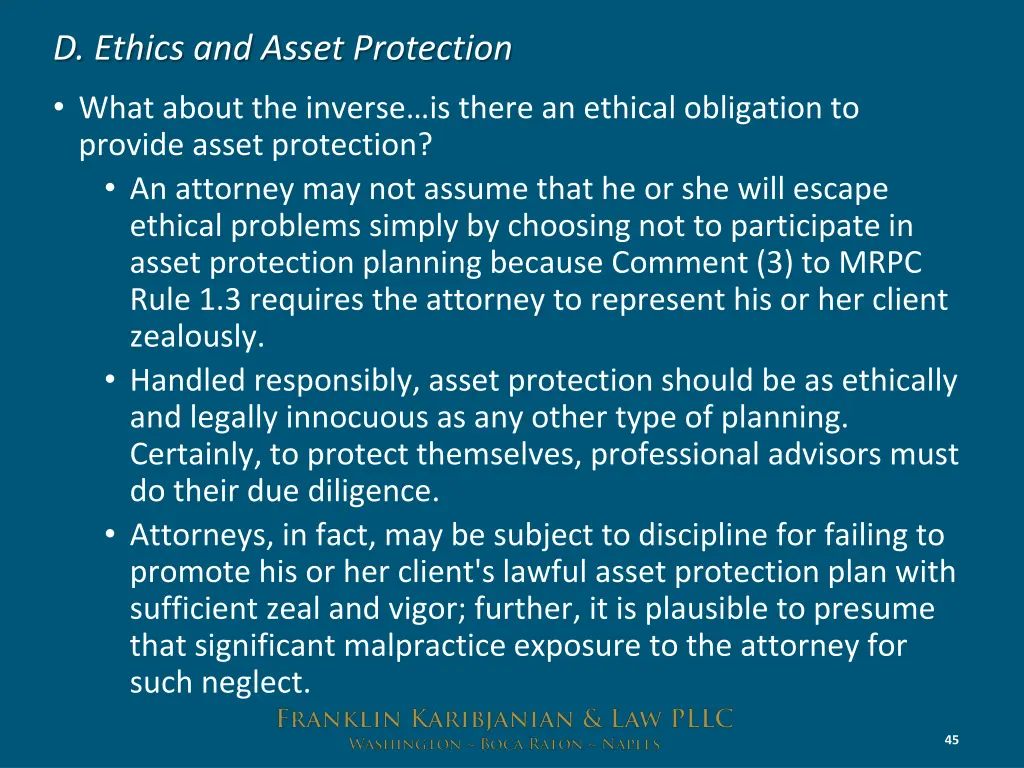 d ethics and asset protection 8