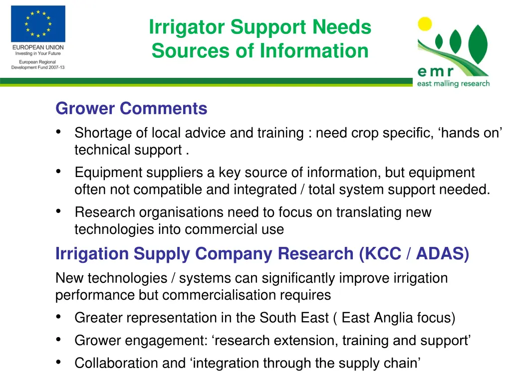 irrigator support needs sources of information