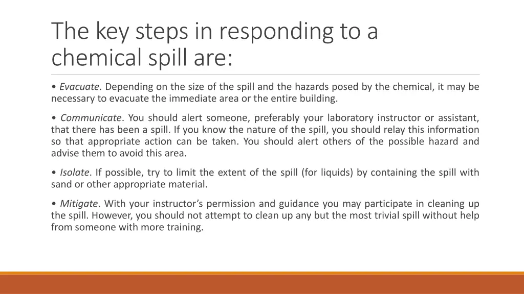 the key steps in responding to a chemical spill