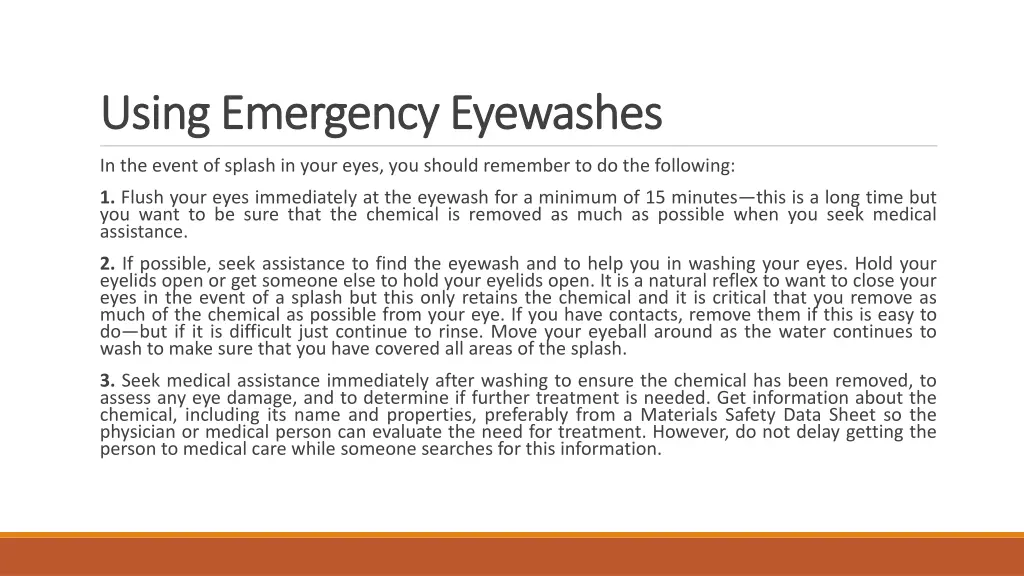 using emergency eyewashes using emergency