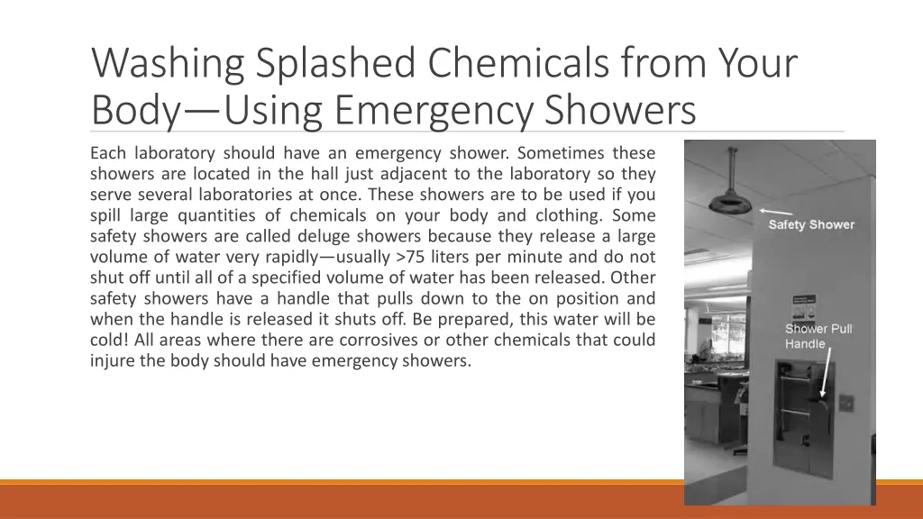 washing splashed chemicals from your body using
