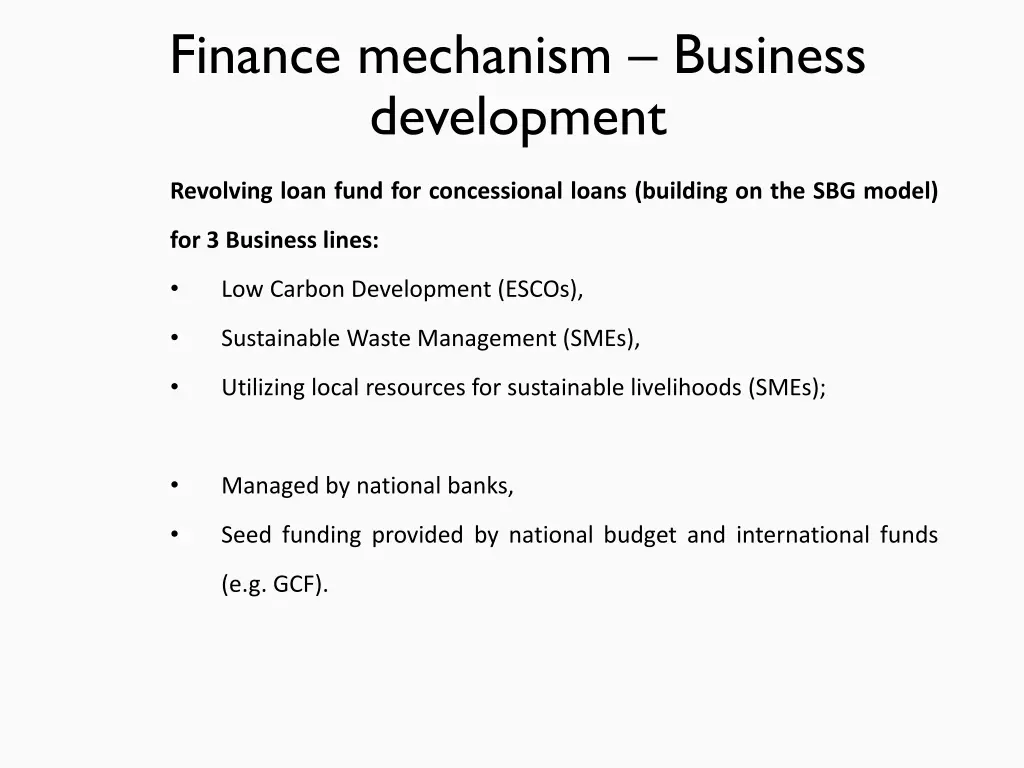 finance mechanism business development
