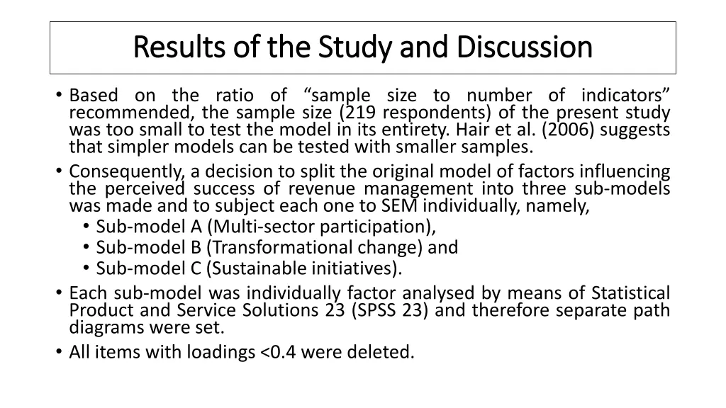 results of the study and discussion results