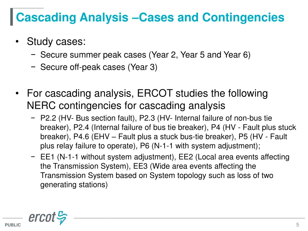 cascading analysis cases and contingencies