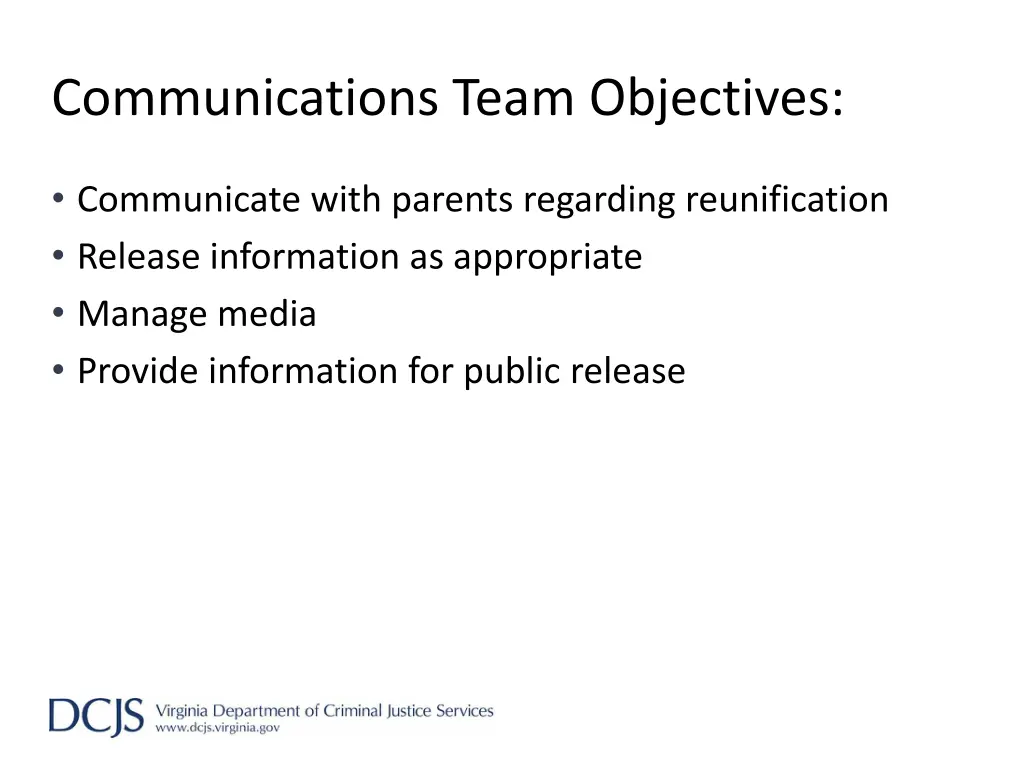 communications team objectives
