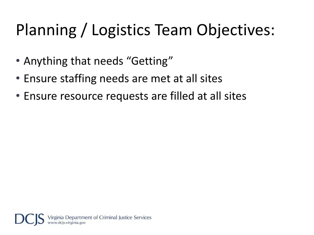 planning logistics team objectives