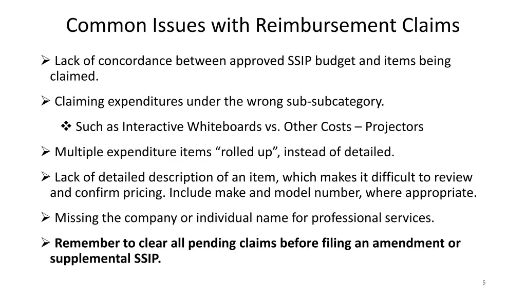 common issues with reimbursement claims