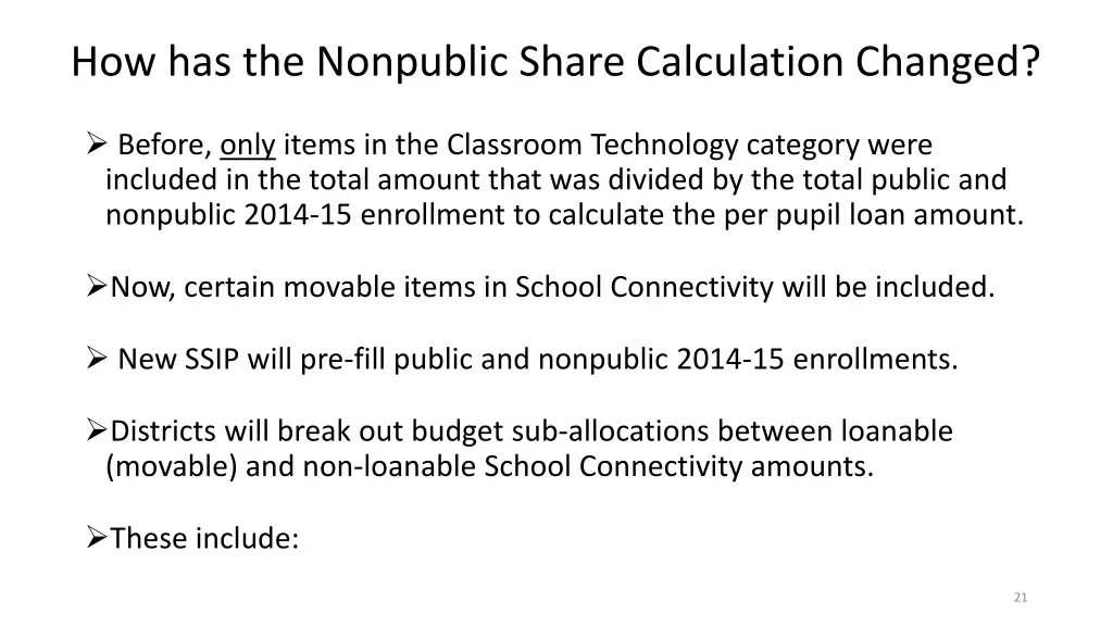 how has the nonpublic share calculation changed