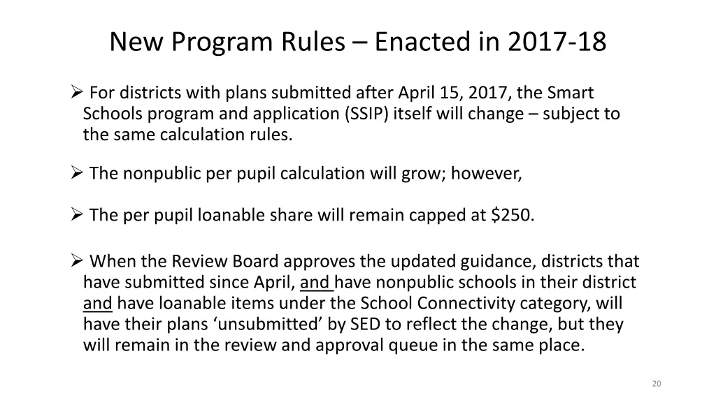 new program rules enacted in 2017 18 2