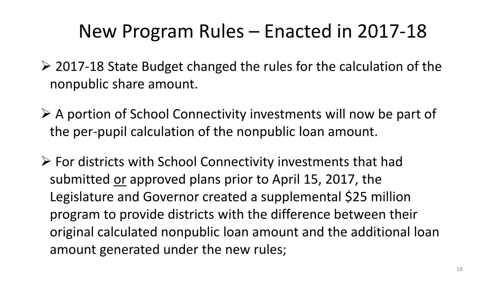 new program rules enacted in 2017 18