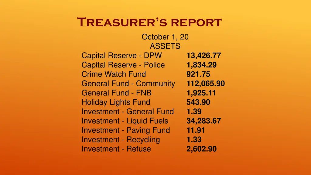 treasurer s report october 1 20