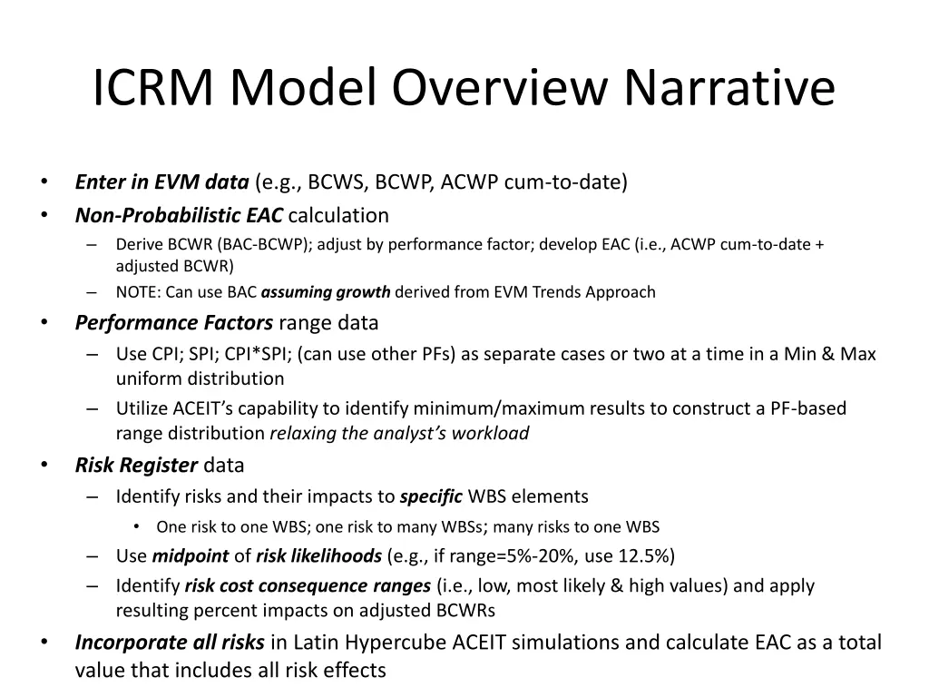 icrm model overview narrative