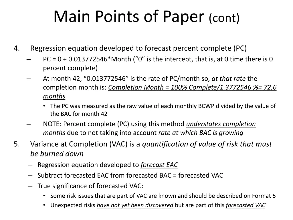 main points of paper cont