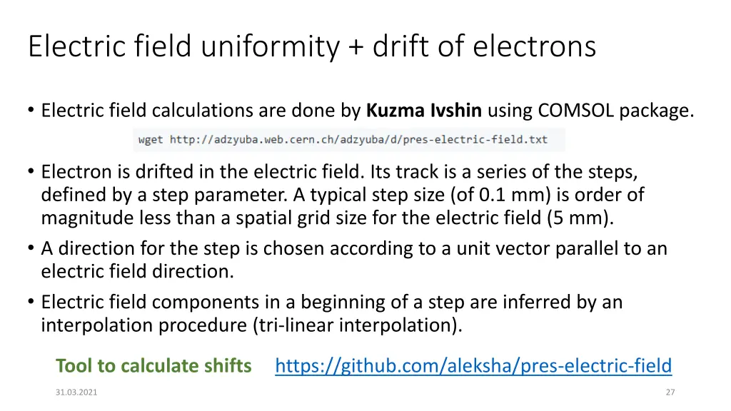 electric field uniformity drift of electrons