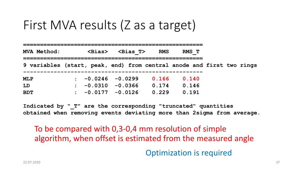 first mva results z as a target