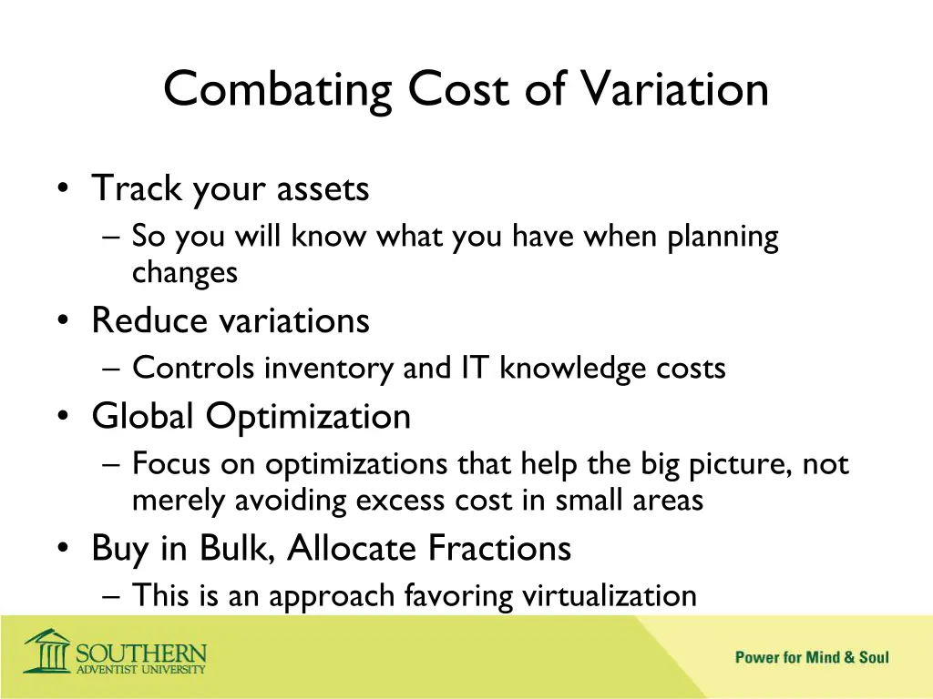 combating cost of variation