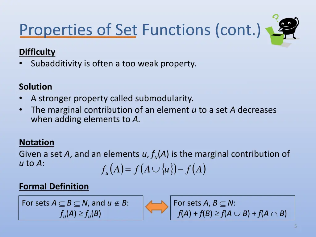 properties of set functions cont