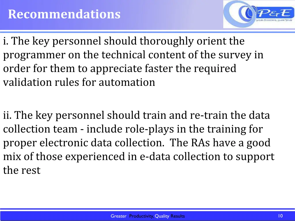 recommendations