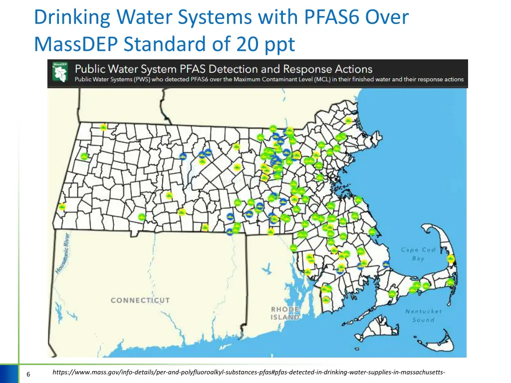 drinking water systems with pfas6 over massdep
