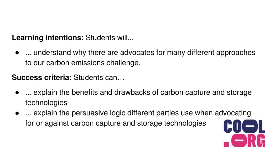 learning intentions students will