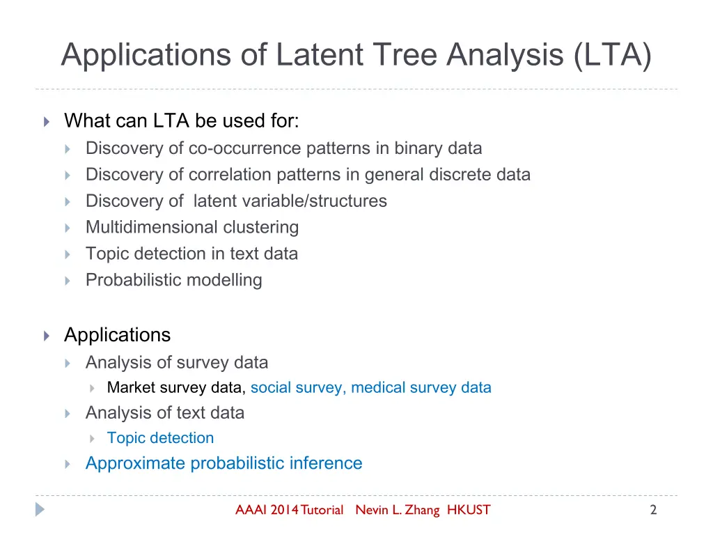 applications of latent tree analysis lta