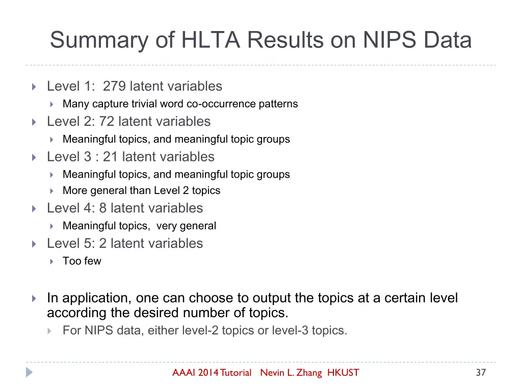 summary of hlta results on nips data