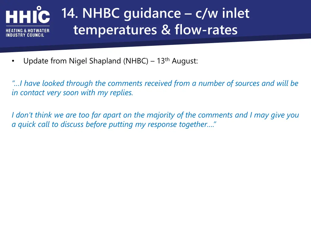 14 nhbc guidance c w inlet temperatures flow rates
