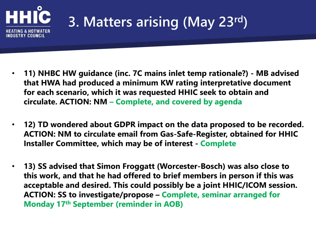 3 matters arising may 23 rd 6