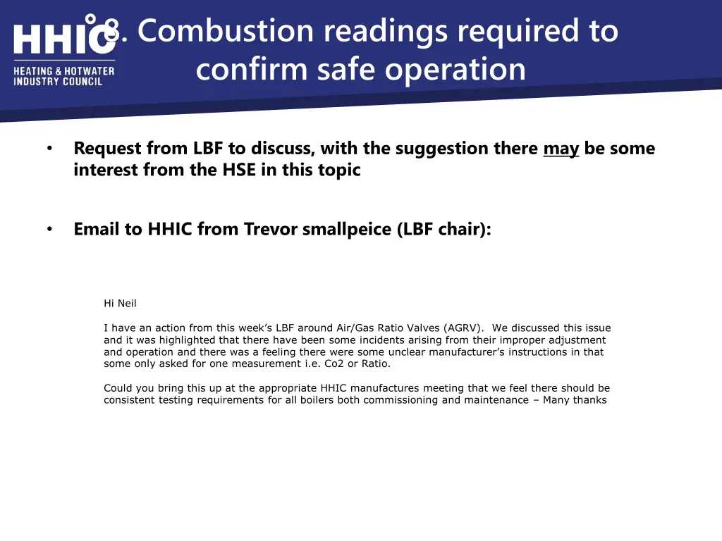 8 combustion readings required to confirm safe