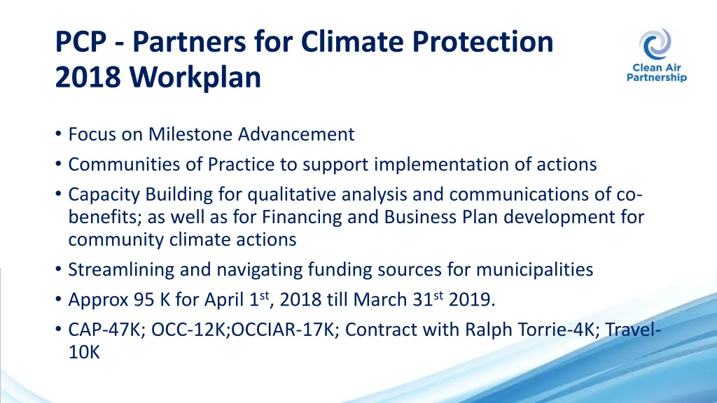 pcp partners for climate protection 2018 workplan