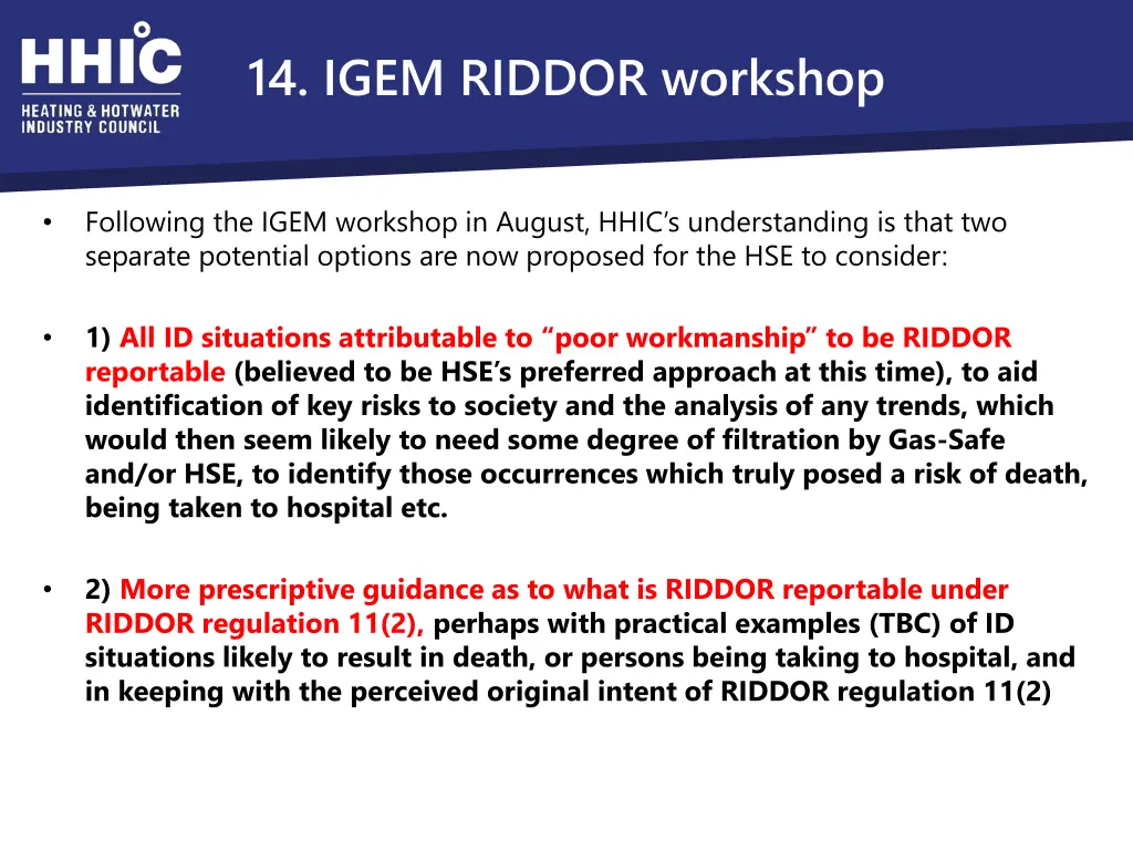 14 igem riddor workshop