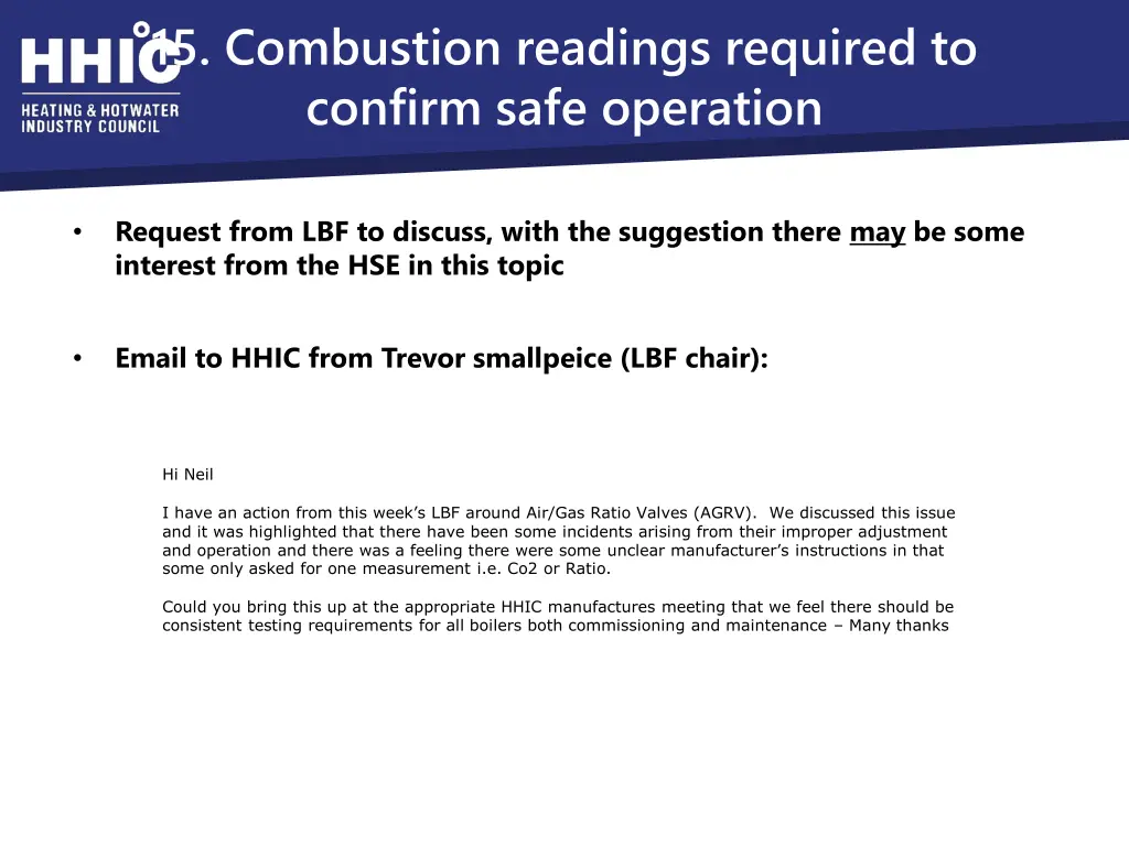 15 combustion readings required to confirm safe