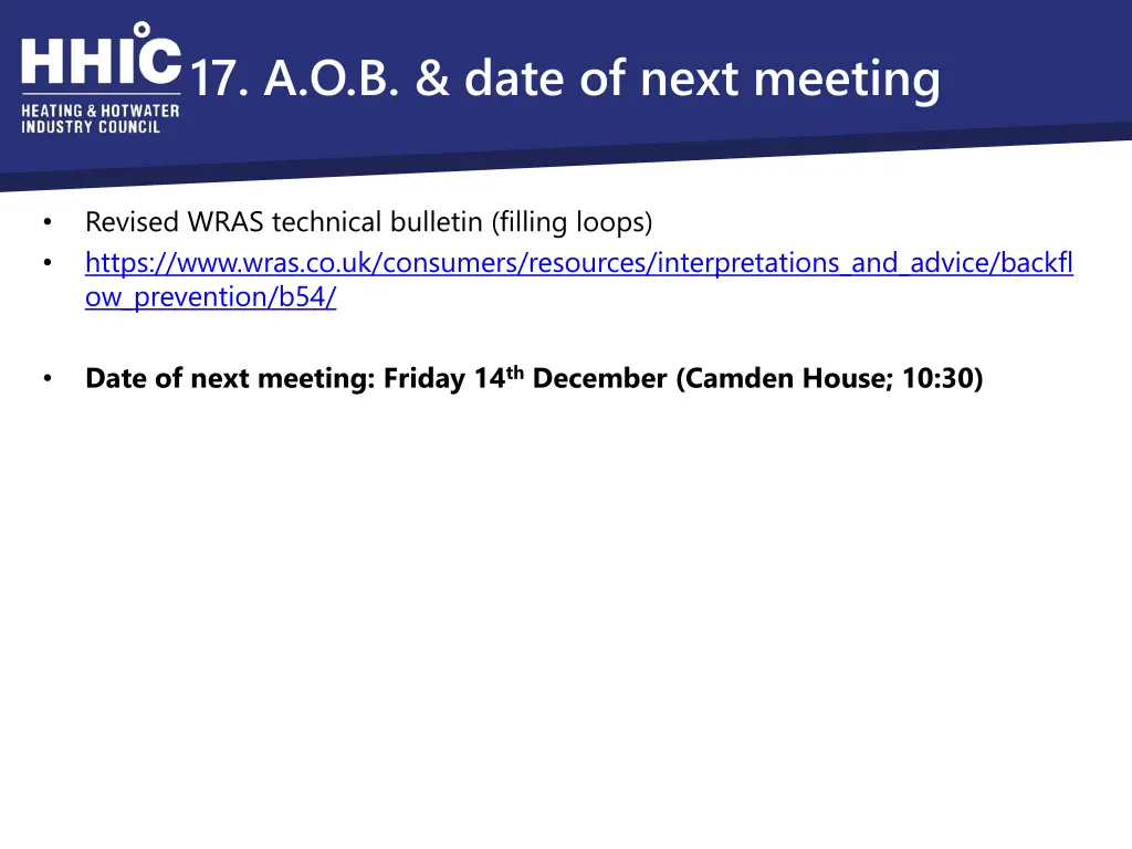 17 a o b date of next meeting