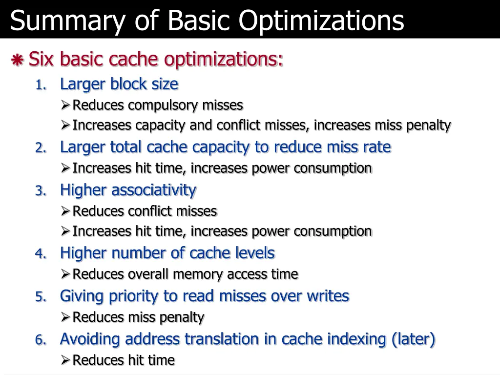 summary of basic optimizations