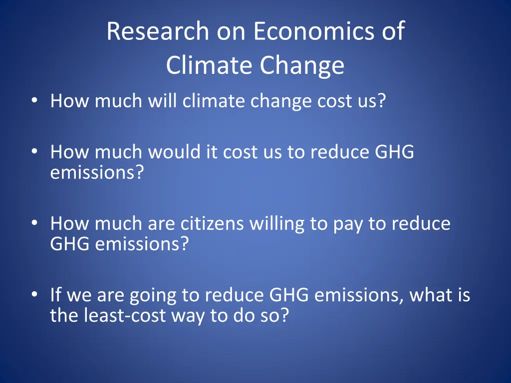 research on economics of climate change how much