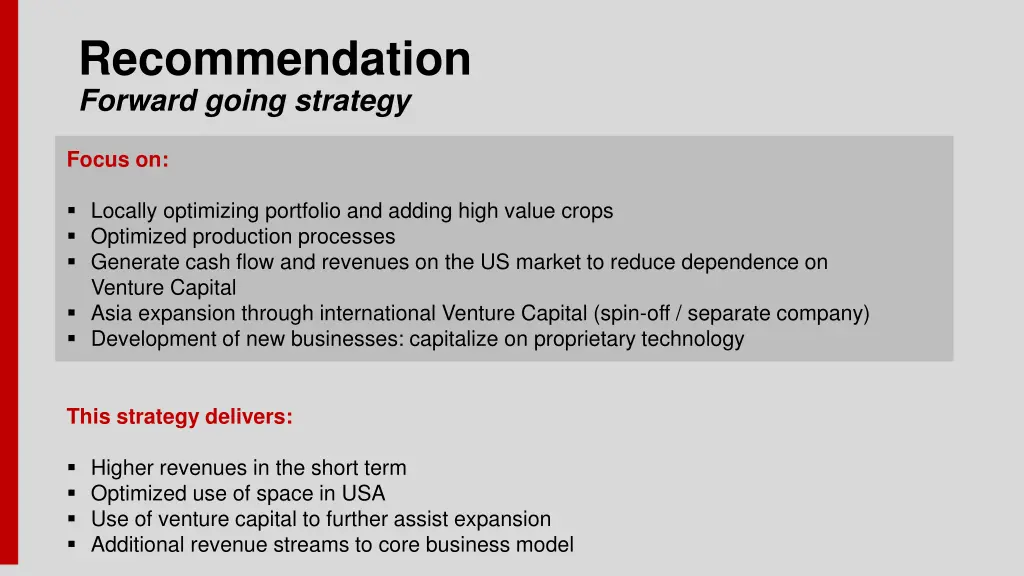 recommendation forward going strategy