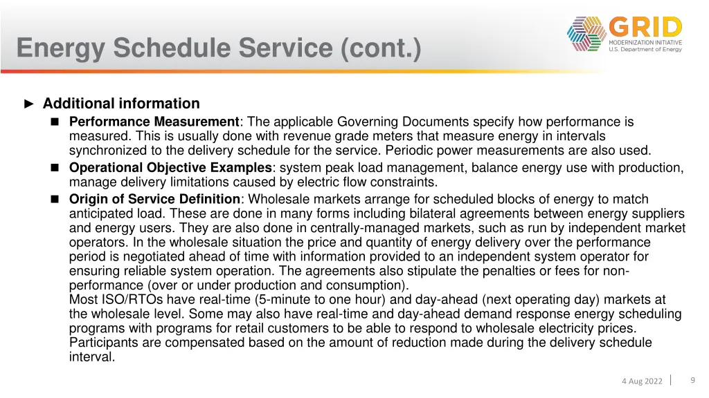 energy schedule service cont