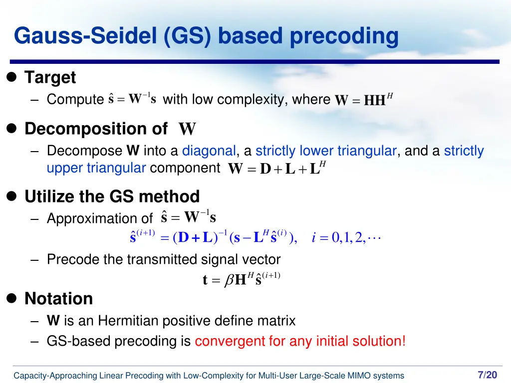 gauss seidel gs based precoding