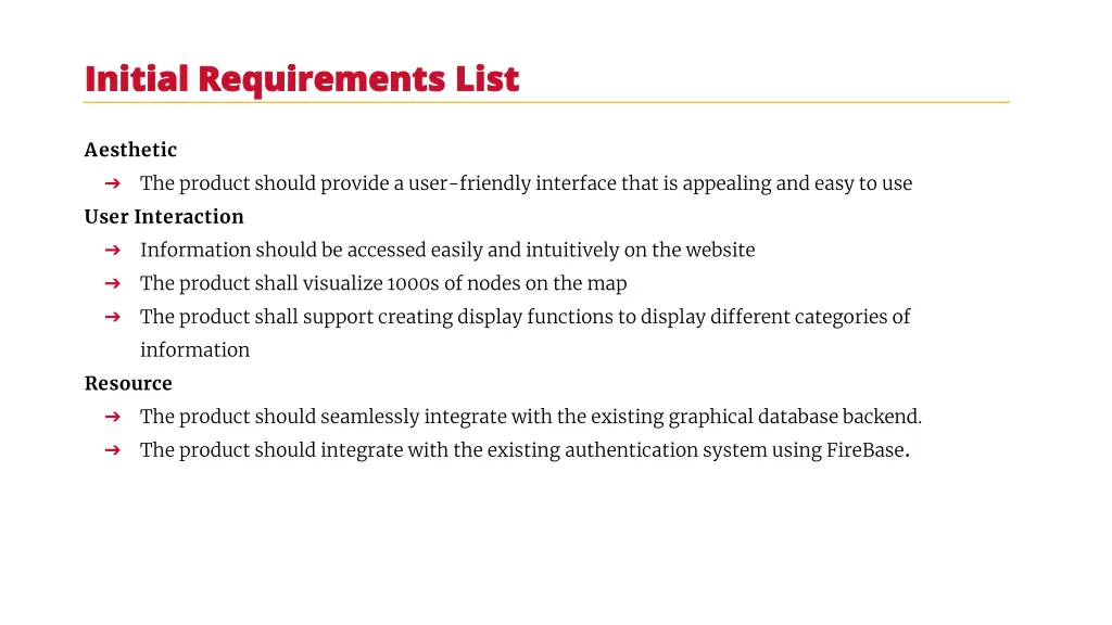 initial requirements list initial requirements