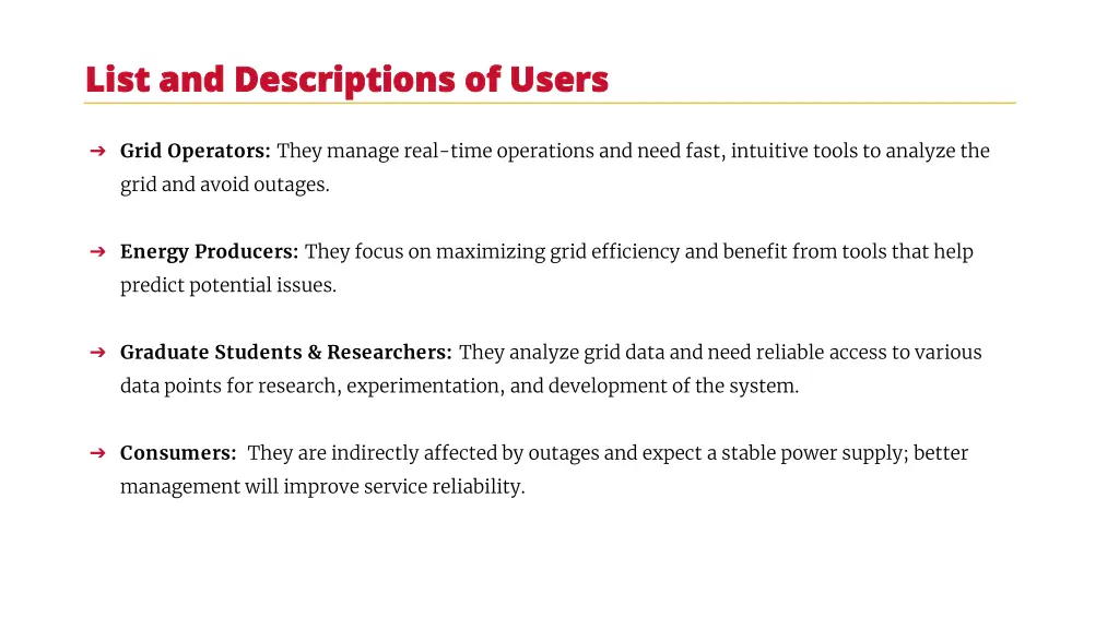 list and descriptions of users list