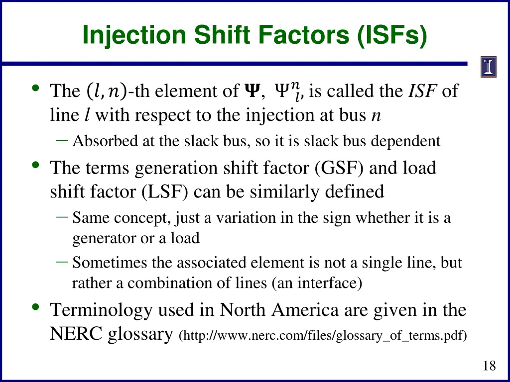 injection shift factors isfs