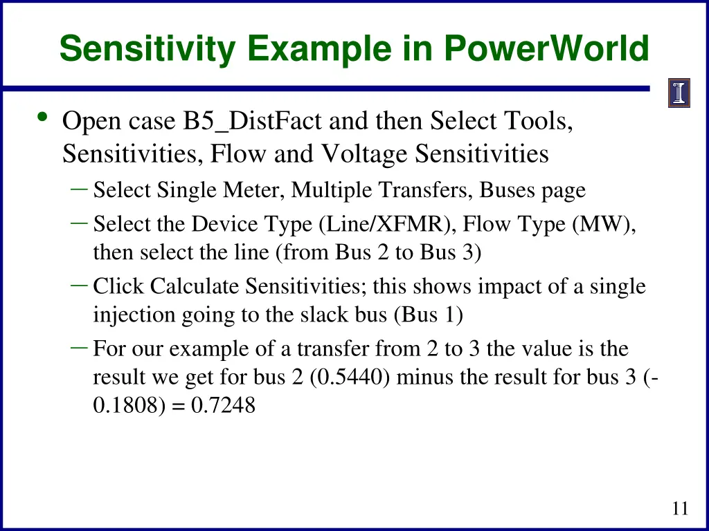 sensitivity example in powerworld
