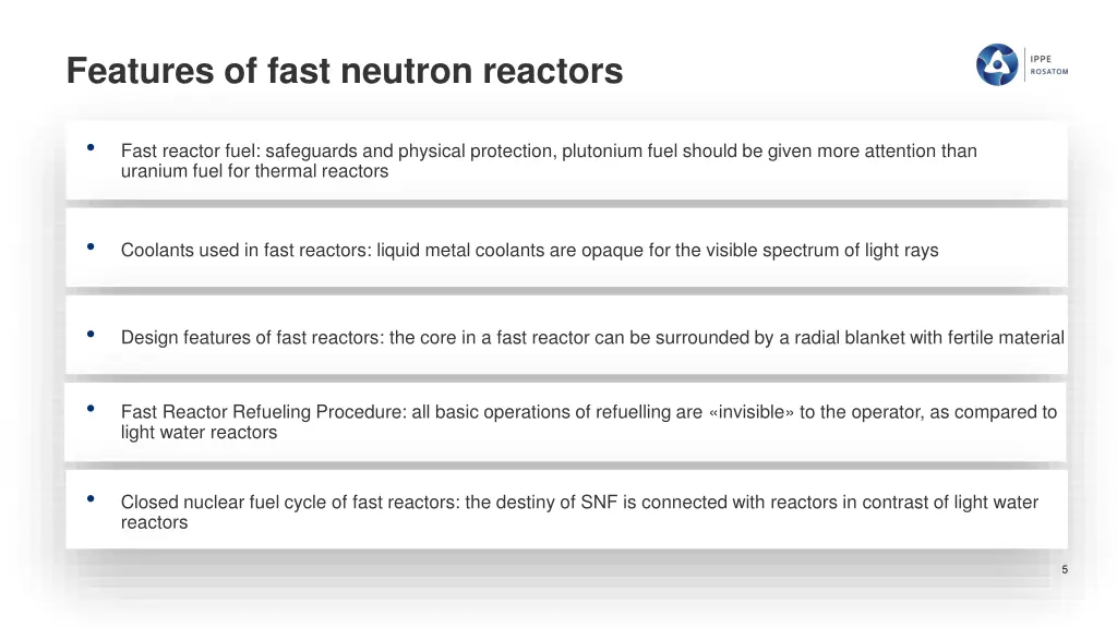 features of fast neutron reactors