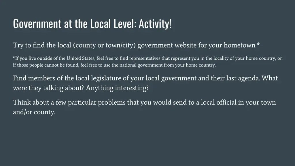 government at the local level activity